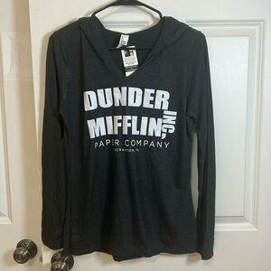 The Office Dunder Mifflin womens long sleeve hoodie t shirt size small gray NWT